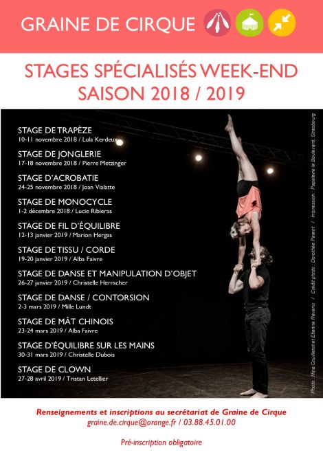 stages spÉcialisÉs week-end 2018/2019 | association graine de cirque